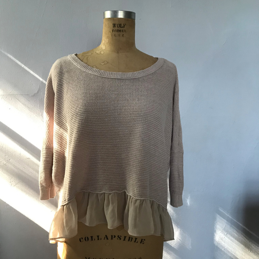 American Eagle Pink Ruffle Bottom Sweater